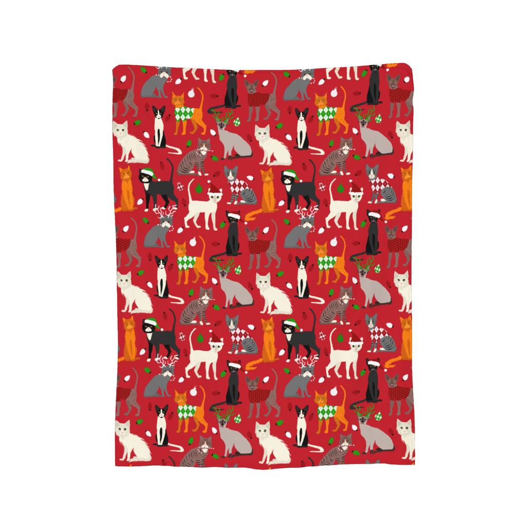 Christmas Cats Blankets Fleece  Winter  Multi-function Lightweight Throw Blankets for Bedding Car Rug Piece