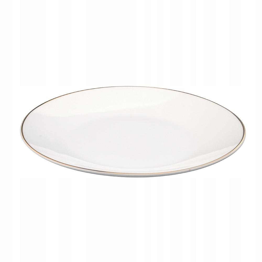 Talerz obiadowy ceramiczny płytki biały złota obwódka 26cm 1szt Bella