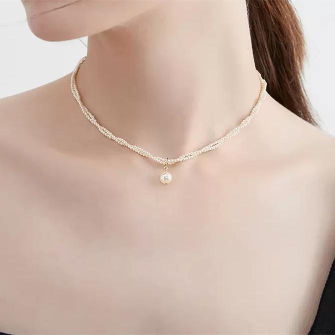 Double stacked pearl necklace light luxury winding collarbone chain millet bead neck chain sweater chain