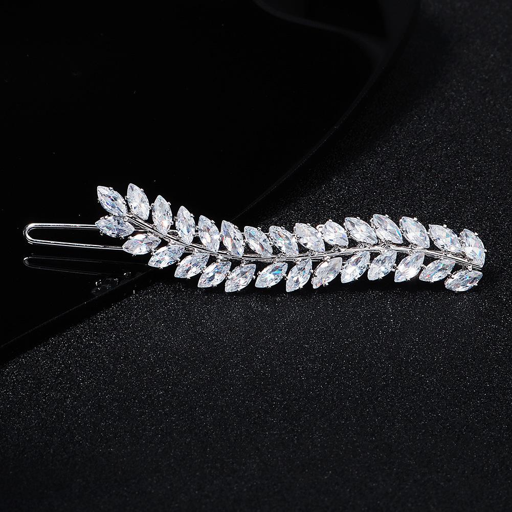 Fashion Barrette Cubic Zirconia Leaf Hair Clips for Women Accessories Bridal Wedding Hair Jewelry Party Bride Headpiece