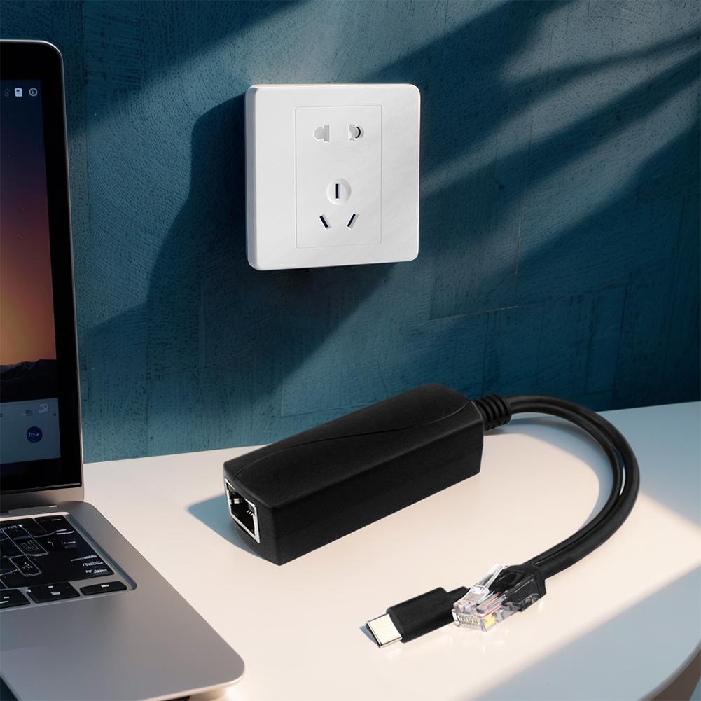 PoE 48V To USB-C 5V/4A Output Adaptive 10/100/1000Mbps PoE Power Over Ethernet Splitter Adapter for Raspberry Pi 5