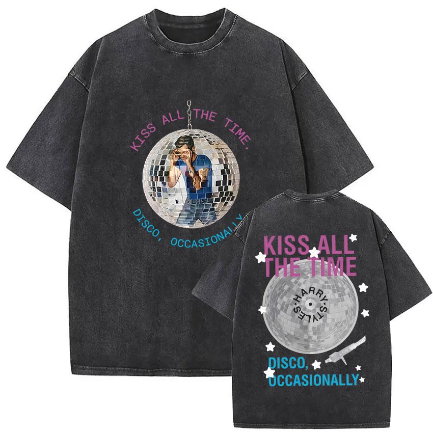 Kiss All The Time Disco Occasionally Tour Vintage Washed T Shirt Men Women High Quality Oversized Cotton Tshirt Streetwear