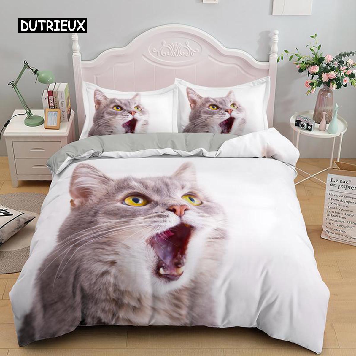 

Cat Bedspread Cover Collection King Dimension Size Sweet Pet Cats Printed Bed Linen Collection for Children Boys Girls 3D Pattern Animal Theme Cozy EU single(135x200cm)