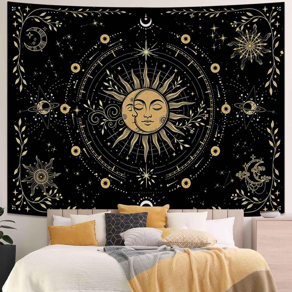 Golden Ginko Tapestry Nature Style Tapestry for Bedroom Celestial Starry Sky Tapestries Wall Hanging Aesthetic Room Decor Full
