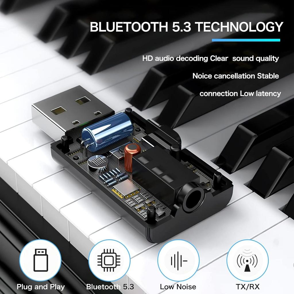Transmitter Receiver, BT USB Adapter, Wireless Audio Transmitter for TV to Bluetooth Headphones, Low Latency, Power by USB for PC /Car Sound System
