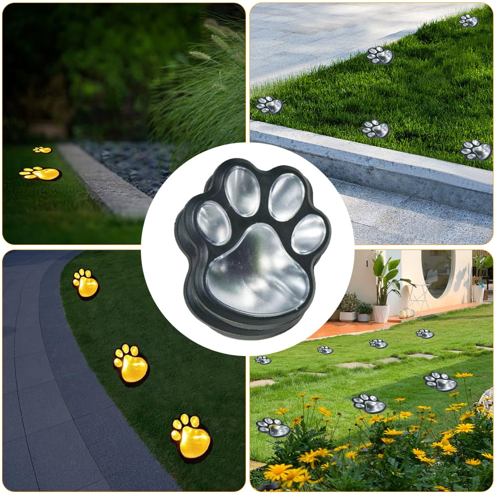 7JI Cute Cat Paw Recessed LED Solar Garden Garden Decorative High Illumination for Flower Pet Set In-Ground Light, Design, Outdoor, Waterproof,