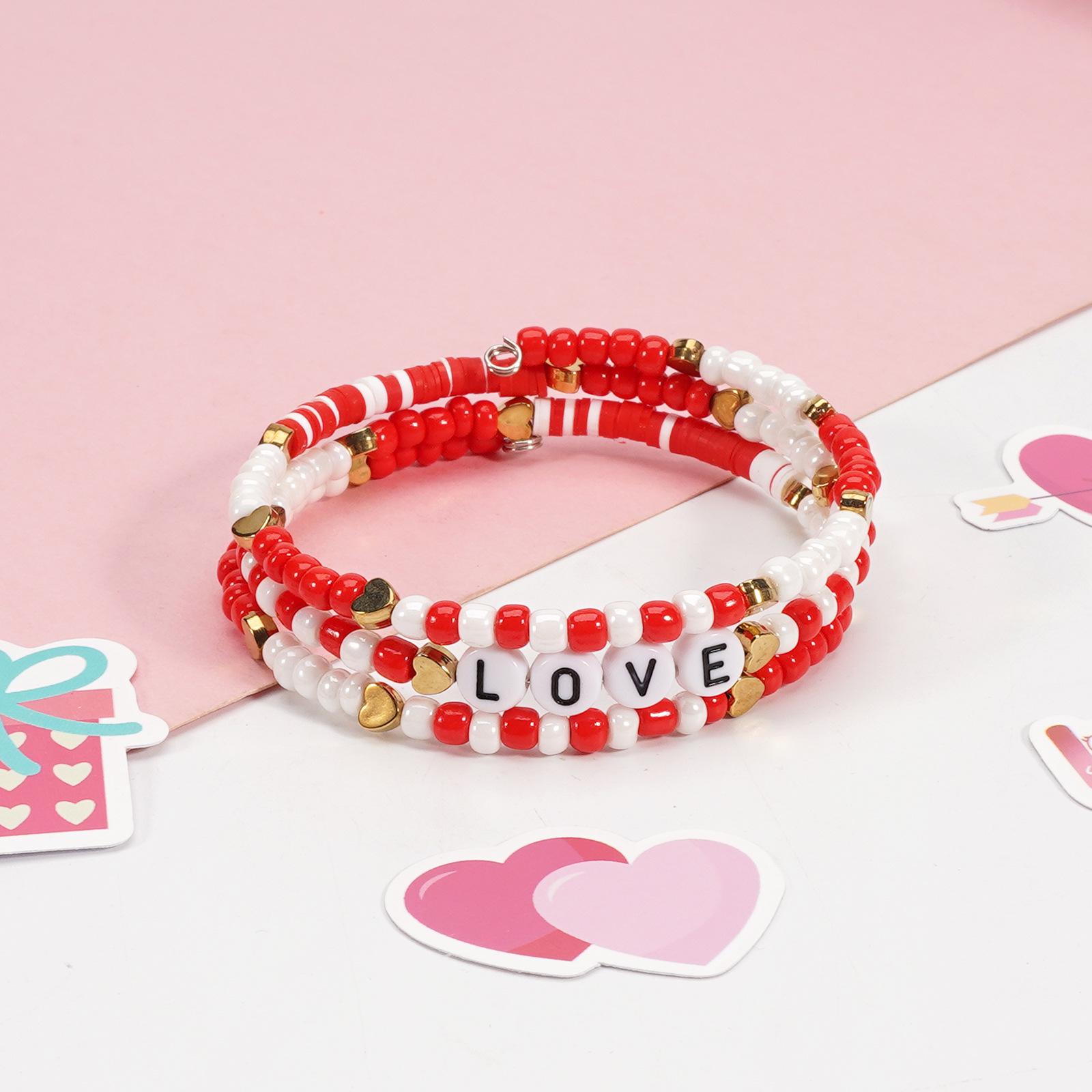 

Valentine s Day Multi-layer Elastic Polymer Clay Letter Bead Bracelet