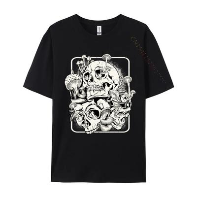 Totenkopf Morcheln Mykologe Goth Pilz Kunst T-Shirts Männer Normale Kleidung T-Shirt Rundhals Reine Baumwolle