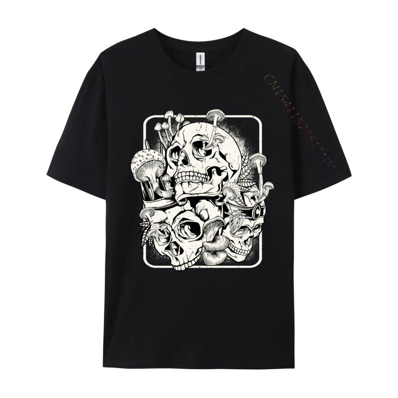 Skull Morel Mushrooms Mycologist Goth Mushroom Art T Shirts Men Normal Clothes T-Shirt Round Neck Pure Cotton