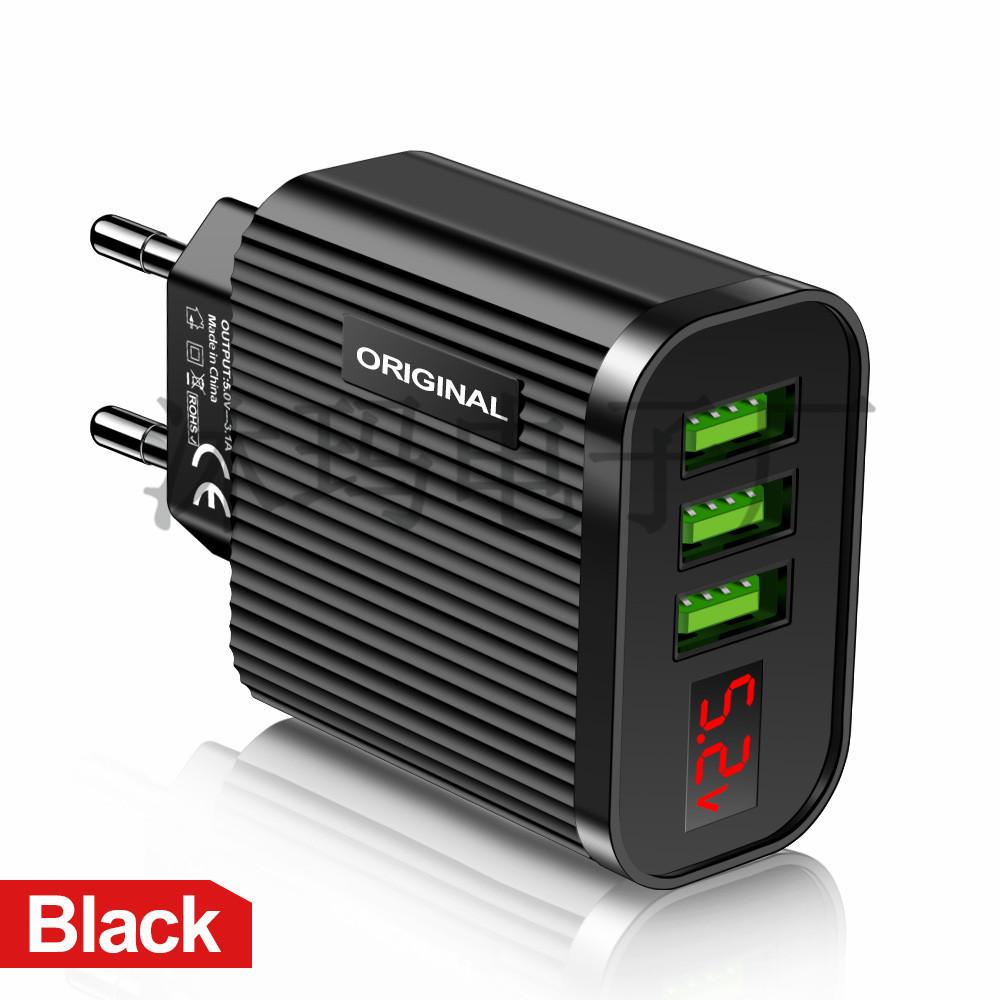 3-Port USB Digital Display Travel Charger with Multi-Device Compatibility