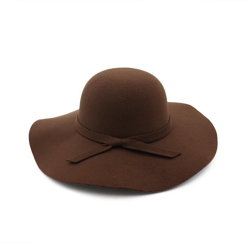 Classic Ladies Felt Hat With Big Brim And Bow For Outdoor And Casual Use
