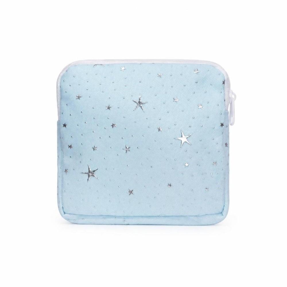 Zipper Closure Sanitary Pad Pouch Silver Star Print Feminine Period Pouch Women Girls