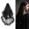 Two-Tier Lace Veil Black Head Veil Classic Gothic Veil  For Halloween Cosplay