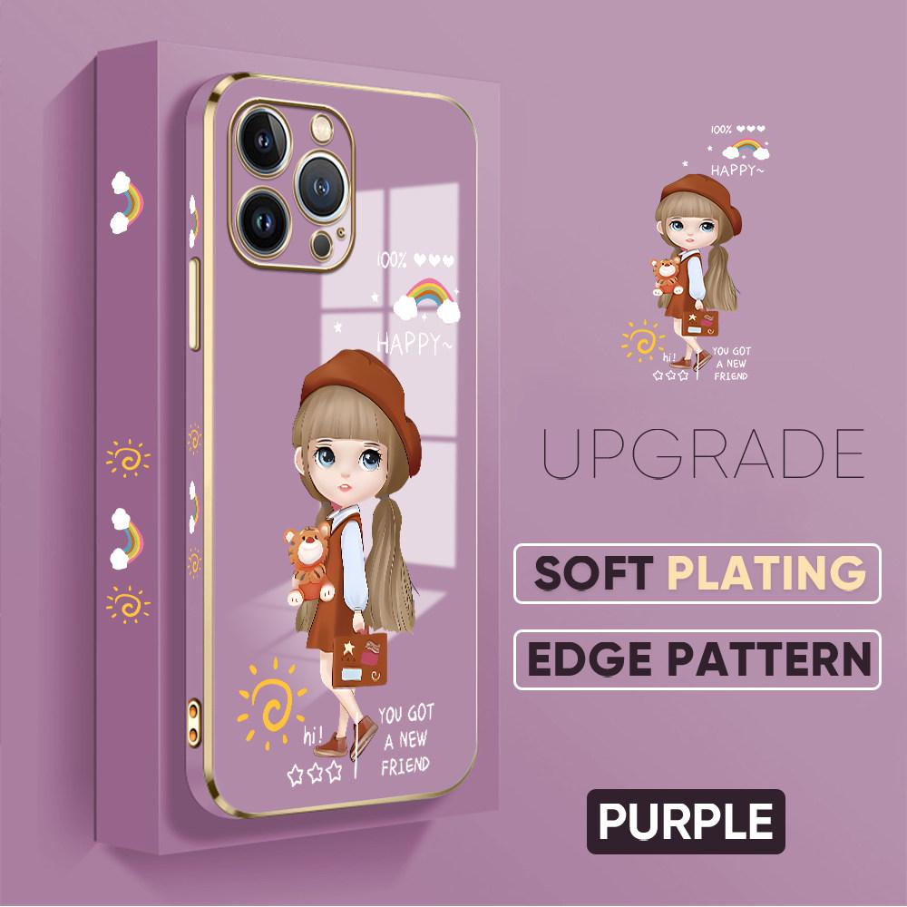 For iPhone 16 15 Max Samsung S24 S23 Plus A15 A35 A53 A73 Xiaomi 11T 12T 13T Redmi 13C Soft TPU Full Lens Protect Cute Girl Phone Case