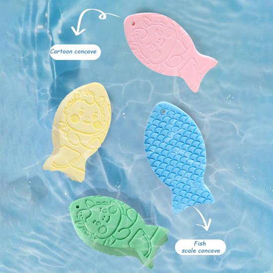 1/4Pcs Exfoliating Bath Sponge 3D Ultra Soft Body Scrubber Sponge Fish Shape Dead Skin Remover Reusable Bath Scrubber with Lanyard