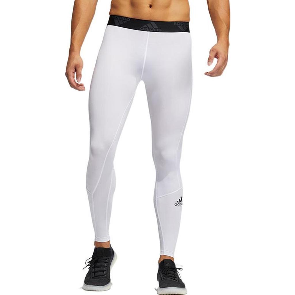 adidas Logo Print Color Block Compression Pants Men Bottoms White GL9874