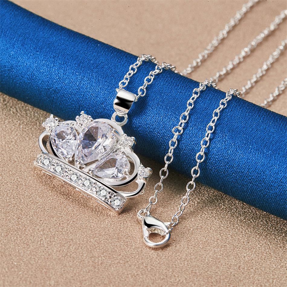 925 silver 16-30 inch luxury crown zircon pendant necklace for women's fashion wedding accessories and jewelry