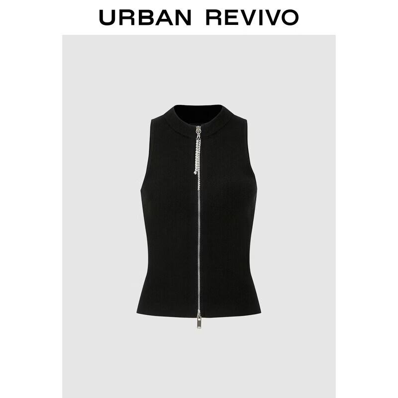 UR2026 Women s Trendy Rhinestone Zipper Round Neck Slim Knit Cardigan L