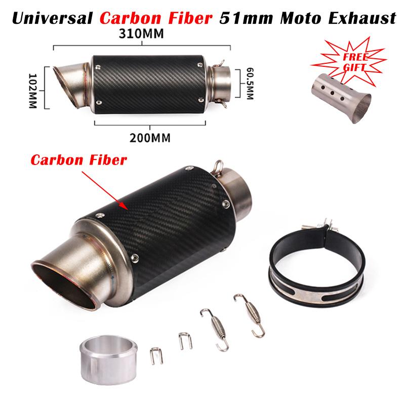 Universal 51mm Motorcycle Exhaust Escape Modifief Carbon Fiber 60mm 61mm Muffler For KTM R1 GSX-S750 S1000RR Z900 R25 R3 ZT125