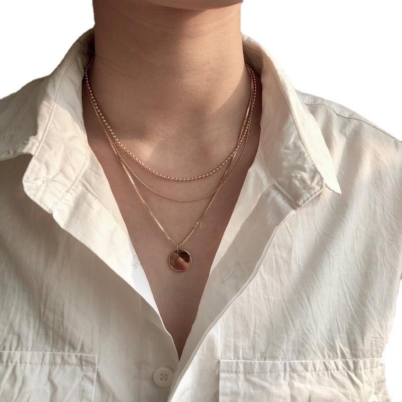 Japanese & Korean Style Multi-Layer Round Pendant Necklace for Versatile Elegance