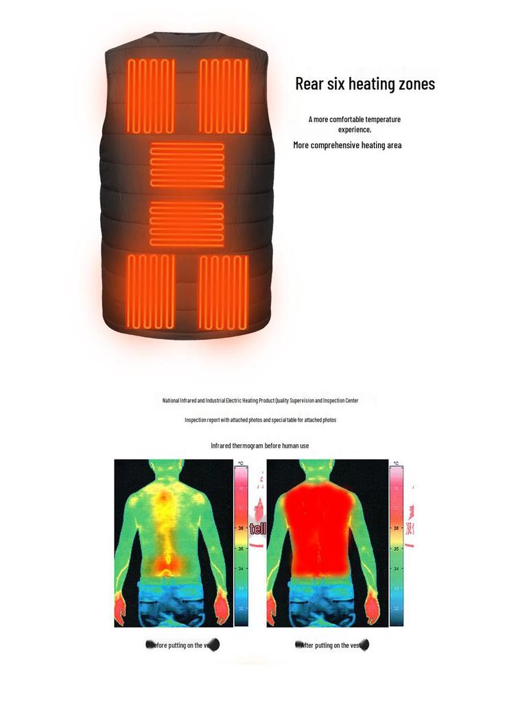 Unisex Ten-Zone USB Heated V-Neck Vest, Down Cotton Electric Heating Jacket