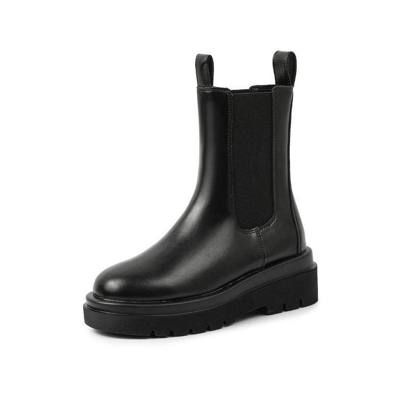 D--New autumn and winter thick-soled Martin boots women s velvet thick-soled cigarette boots Chelsea short boots 34
