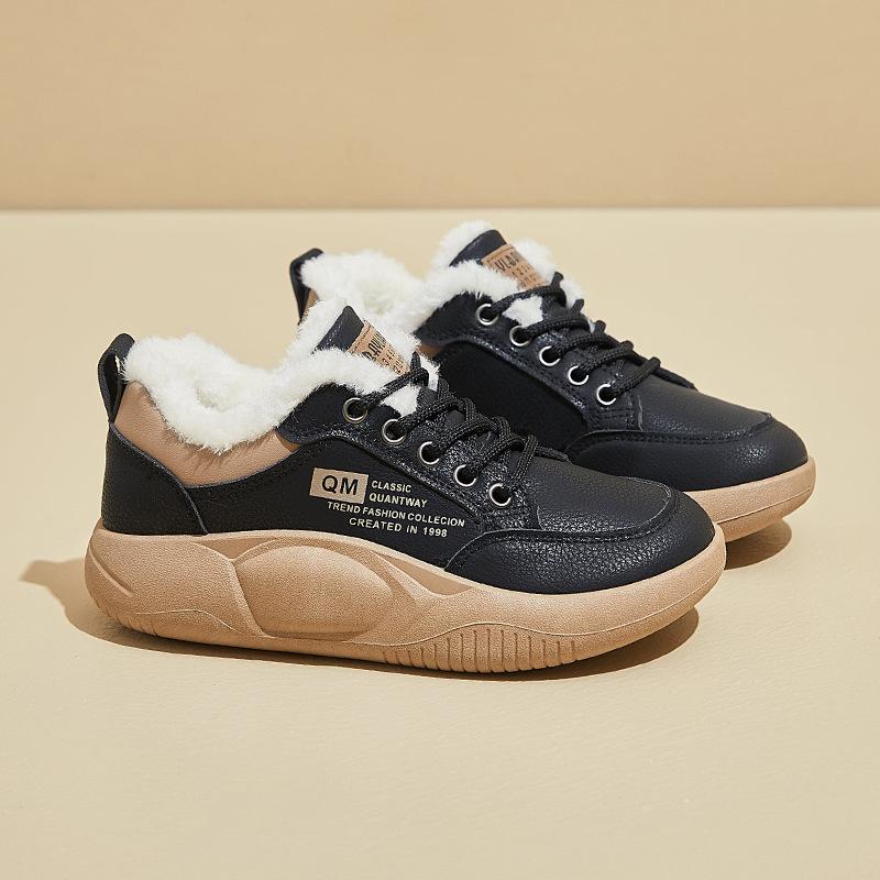 Women's Winter Warm Chunky Platform Sneakers Faux Fur Lining Walking Shoes Casual Comfortable Fleece Lined Non-Slip Lace-Up Tennis Sneakers for Women