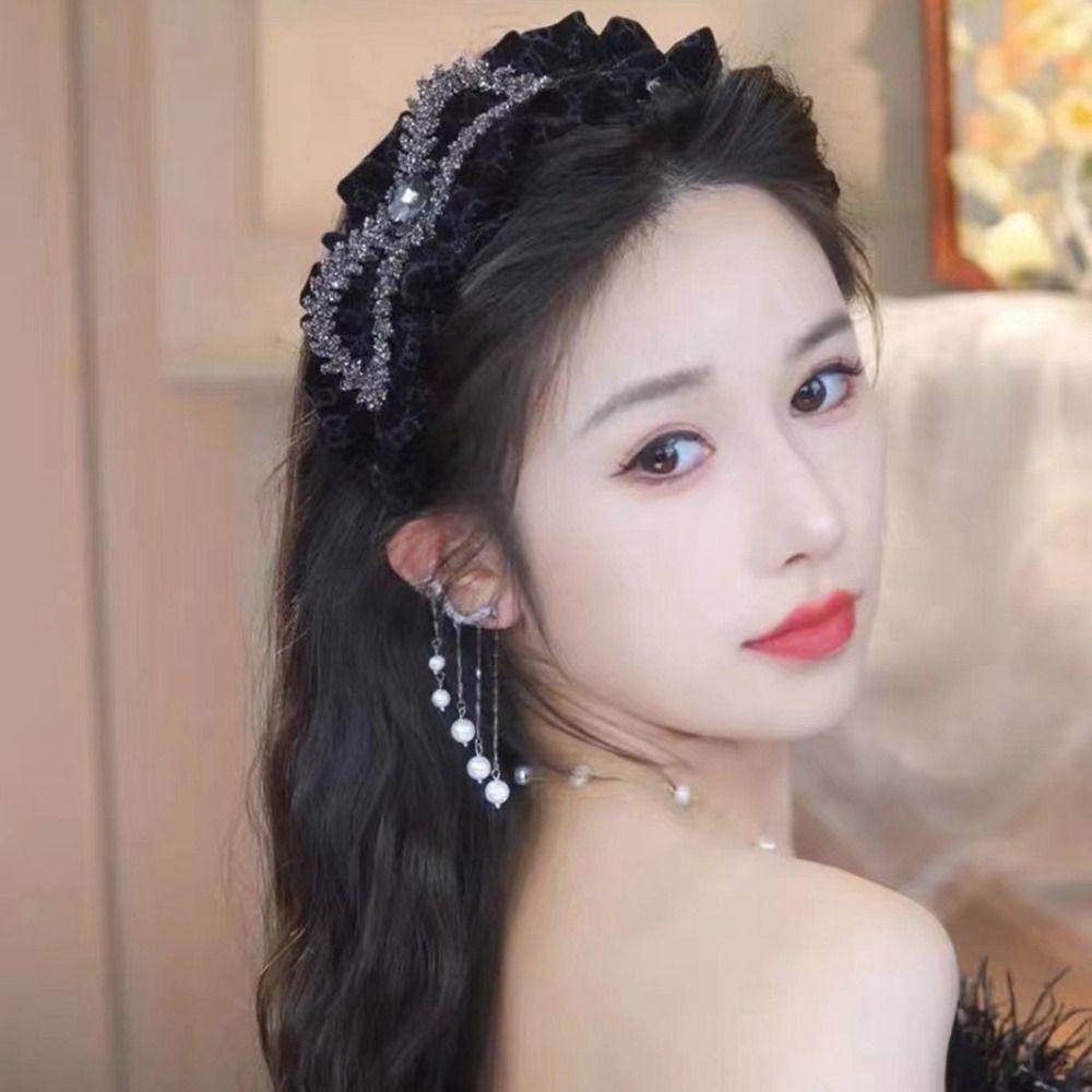 Wide Edged Crystal Bow Headband Solid Color Wide Edged Headband Fashion Bow Hair Hoop  Women Girls