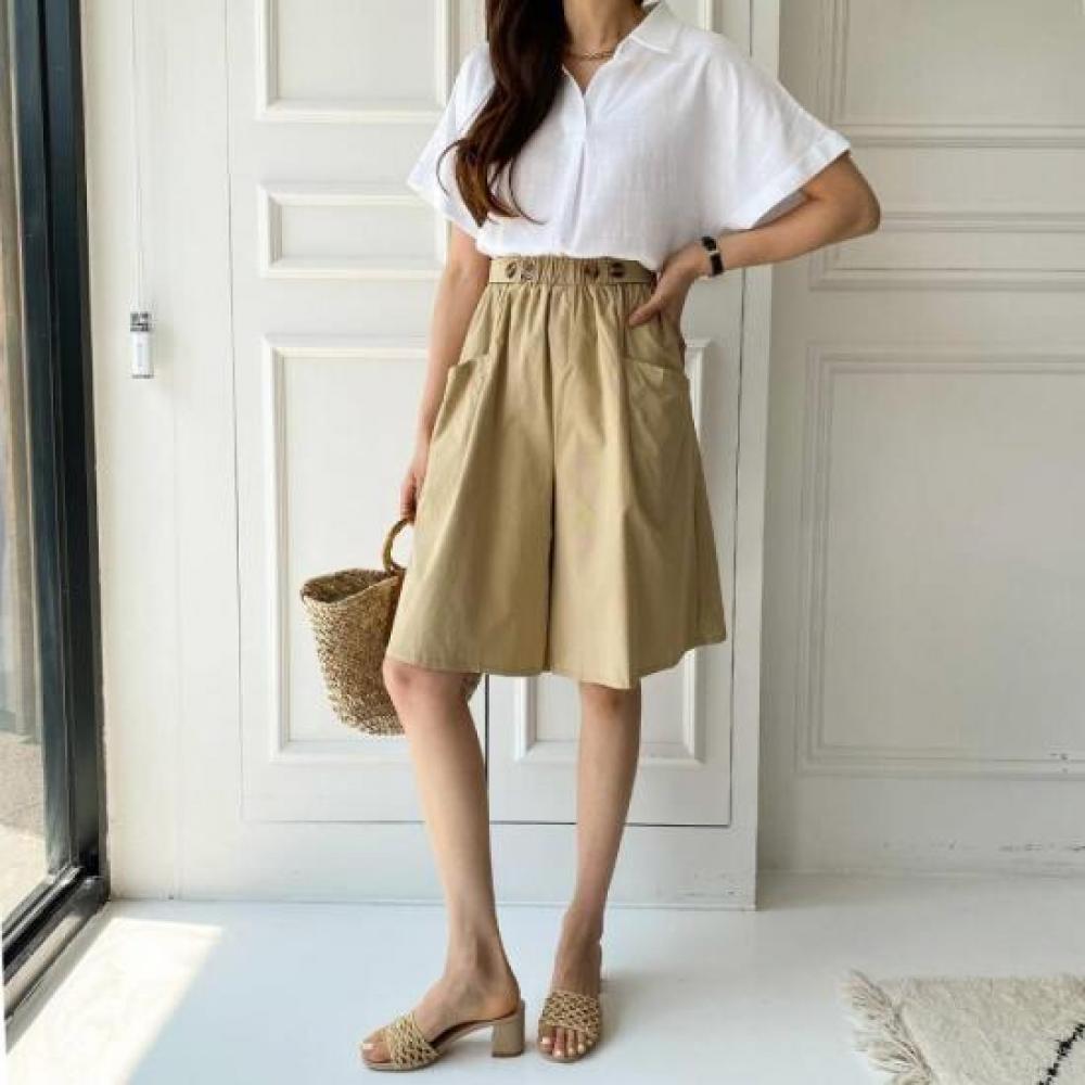 New ArrivalS Open Run Women S Round Color Side Pocket Cotton Blend Pin Tuck Half