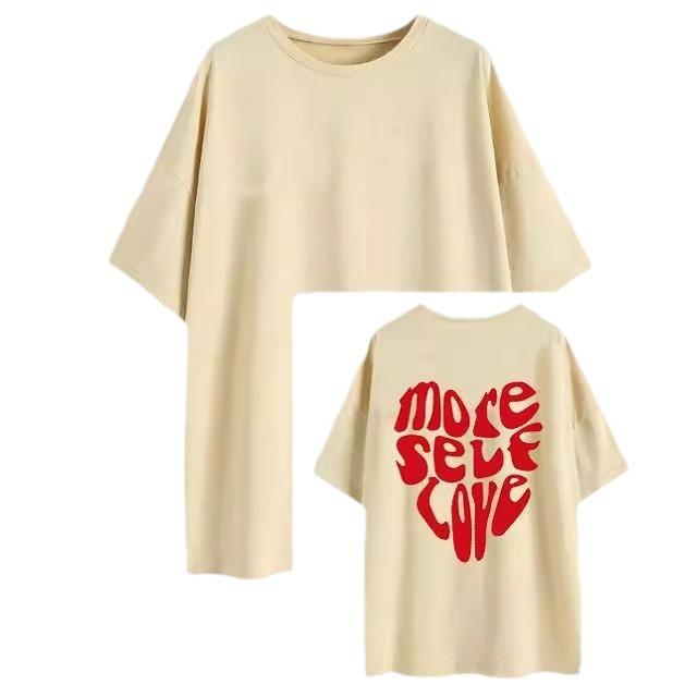 Весна и лето принтованный круглый вырез короткий рукав свободная футболка топ женский 3XL — фото 6