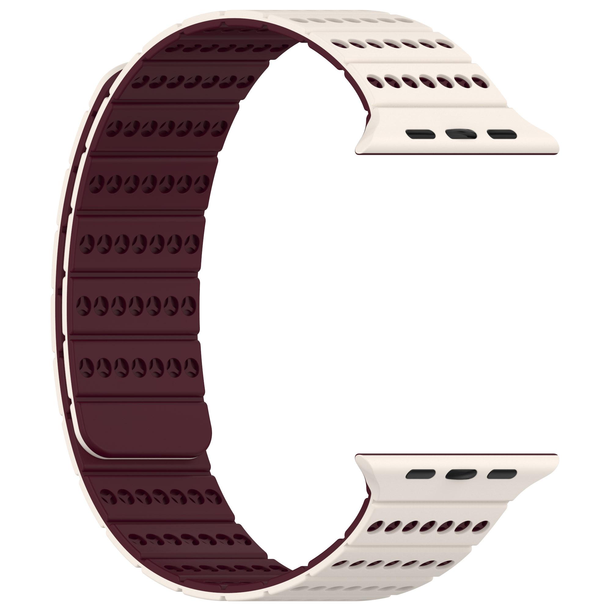 

Silicone Strap for Apple Watch Series 10 Ultra 9 8 7 SE 6 5 4 3 2 1 46mm 49mm 45mm 44mm 42mm Magnetic Adjustable Watch Band Starlight+Wine Red