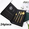 Jankng 24Pcs Colorful Dinnerware Set Stainless Steel Cutlery Set Kitchen Mirror Tableware Set Dinner Knife Fork Spoon Flatware Gift Box Set