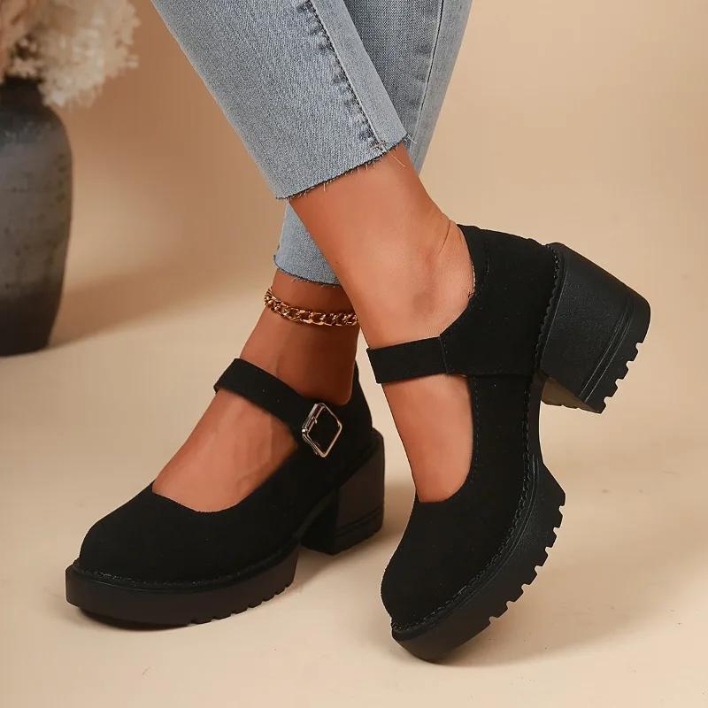 

Мода 2025 Женская обувь Ремешок с пряжкой Женские туфли на высоком каблуке Модные неглубокие Офисные и карьерные Горячая распродажа Большой размер Бестселлер Каблуки Женские 42