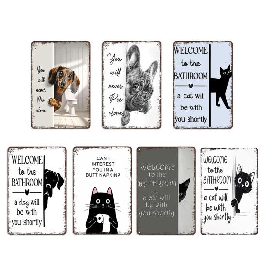 Vintage Katze Badezimmerschild Willkommen im Badezimmer Eine Katze wird gleich bei Ihnen sein Lustiges Katze Metallschild für Toilette Badezimmer Wanddeko