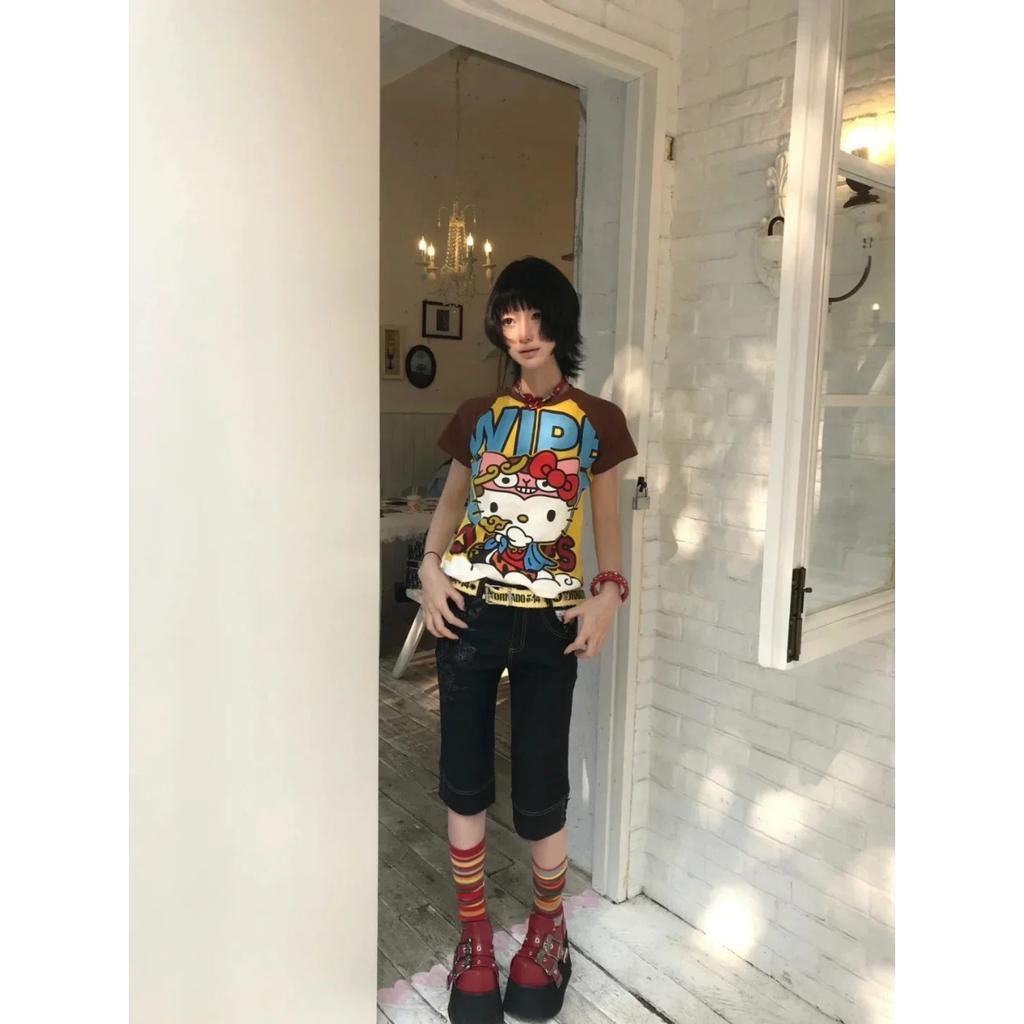 Y2K Neue Anime Mode Kurze Tops Sommer Niedliche T-Shirts Cartoon Bedruckt High Street Gothic Kurze Hottie T-Shirts