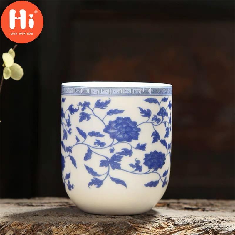 Hi 170ml Porcelain Tea Cup Ceramic Coffee Cup Handmade Water Cup Office Drinkware Blue White