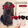 Red Bow Chain Tassel Hair Clip with Pearls for Girls
