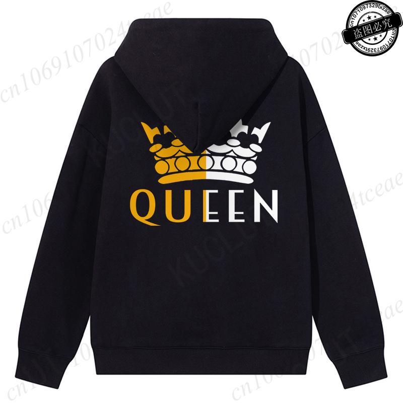 Couple Hoodies Valentines Day Matching Outfits King and Queen Printed Couple Hoodies Boyfriend Girlfriend Fleece Sweatshirts Top