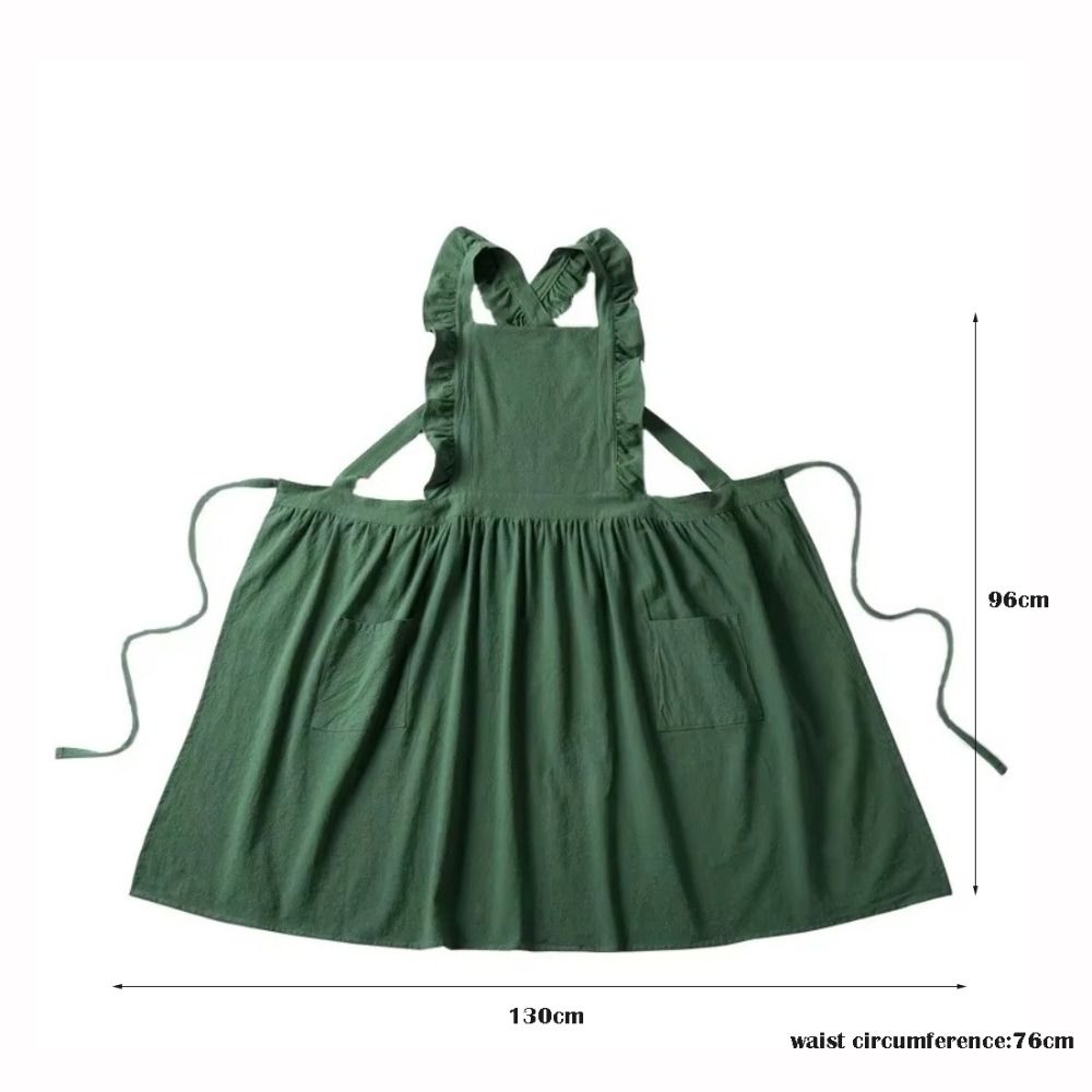 French Style Retro Flouncing Apron Cotton Adjustable Cotton Linen Pinafore Plus Size Solid Color Ruffle Trim Apron Baking
