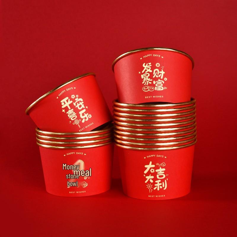 2026 Year of the Horse Gold Foil Disposable Paper Bowls - Extra Thick, Food-Grade, Festive New Year Tableware