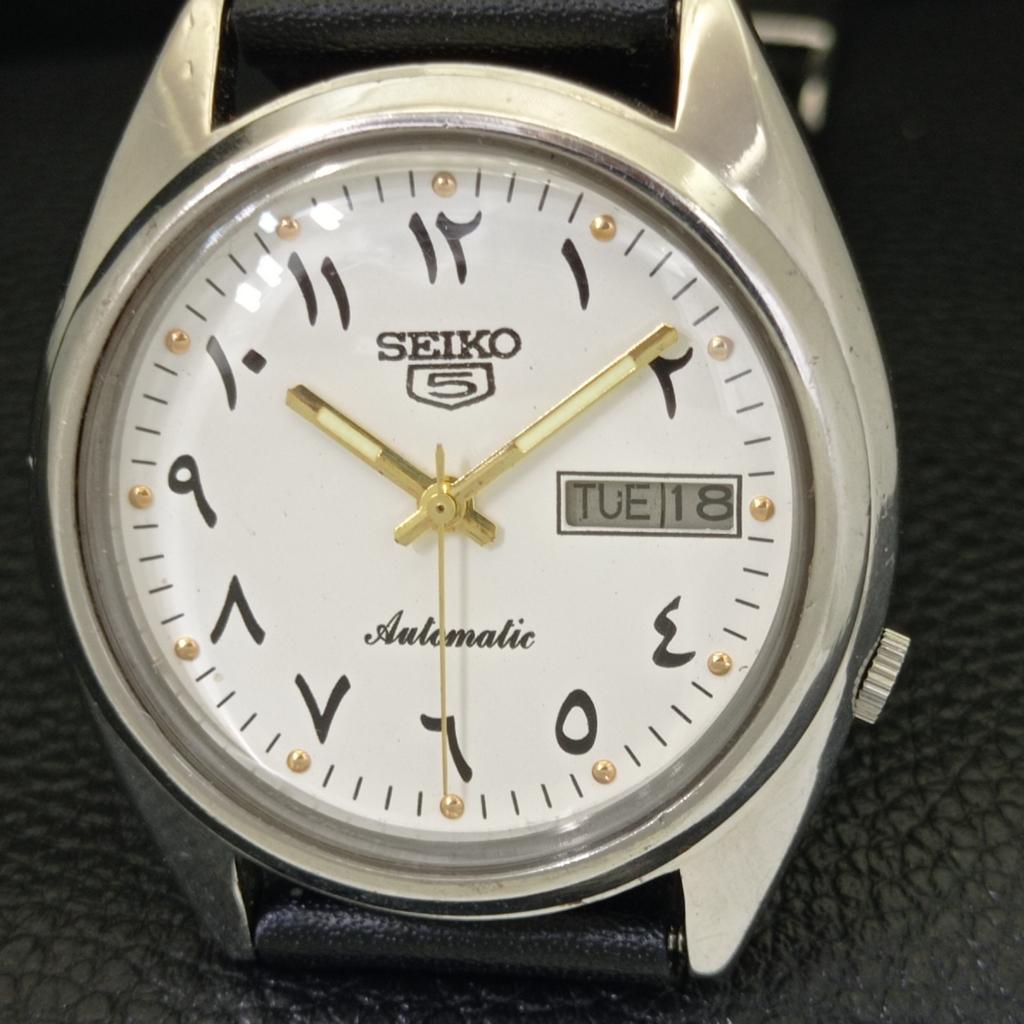 SEIKO 5 AUTOMATIC JAPAN 7009A MENS VINTAGE ARABIC WHITE DIAL WATCH a702675-1 R209-a702675