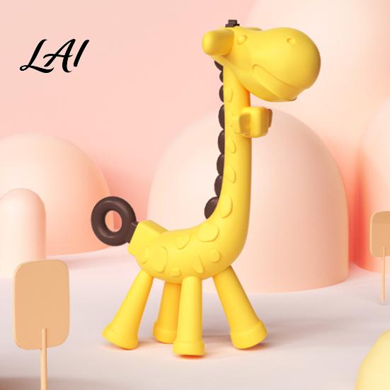 Baby Zahnfleischmassage Schnuller Baby Giraffe Beißspielzeug für Säuglinge Lebensmittelqualität Silikon Beißstab Linderung Kühlschrankfest Eiskalt BPA-Frei Beißring