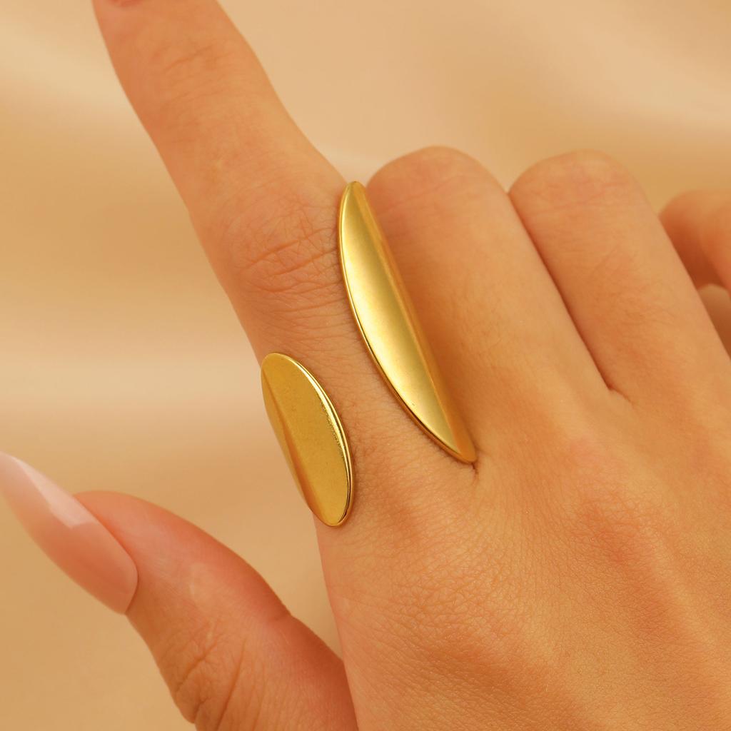 2026 Stil 18k Echtgold Edelstahlring Französischer leichter Luxusstil Wassertropfen glänzend Gold offener Ring Schmuck Frauen