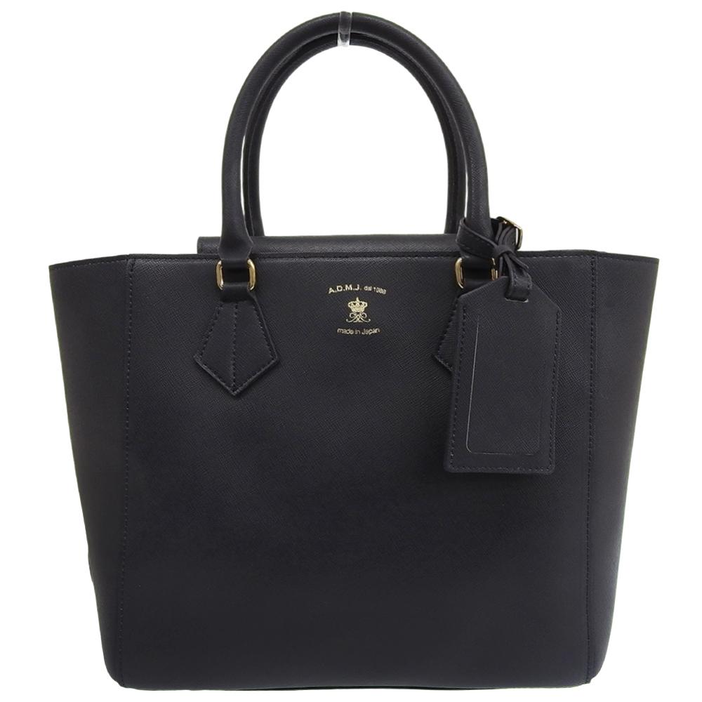 A.D.M.J. Accessoires De Mademoiselle Unused Calf Leather Square Tote Bag, Women's, Navy x Gold, 17AW01038 Tote Bag NavyUsed