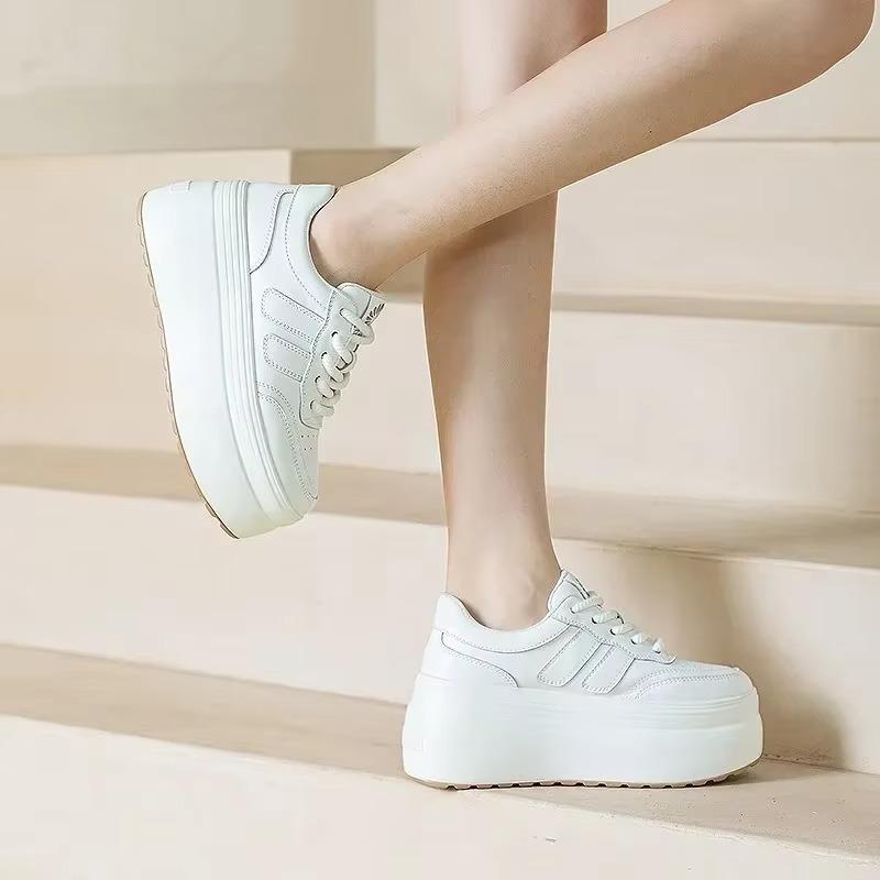 Fashion 8CM Trend Leather Women Synthetic Chunky Sneakers Spring Skateboarding Casual Platform Wedge Female Autumn Vulcanize Shoes