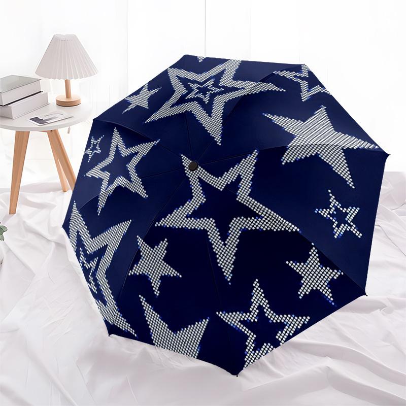 1pc Stars Night Automatic Umbrella   Auto Open/Close Folding Umbrella with  8 Rib Frame, 3 Fold Compact Umbrella for Men & Women, 106