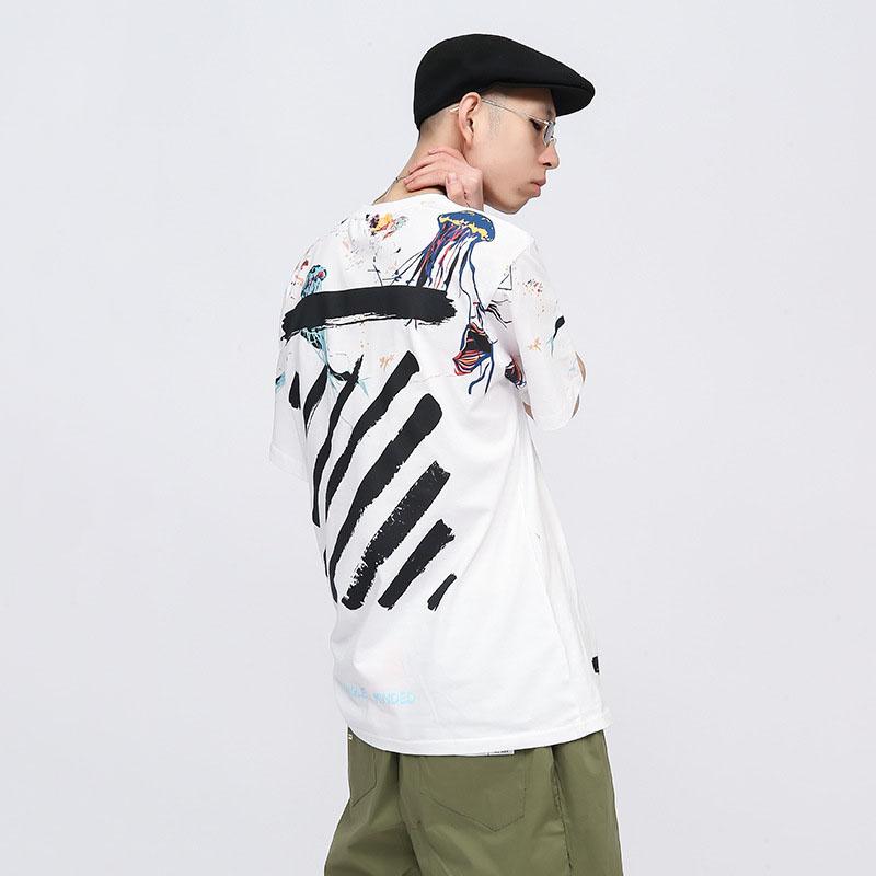 IELGY T-shirt Loose Casual Round Neck All-match Bottoming Shirt Printing Graffiti Short-sleeved Splash Ink Japanese