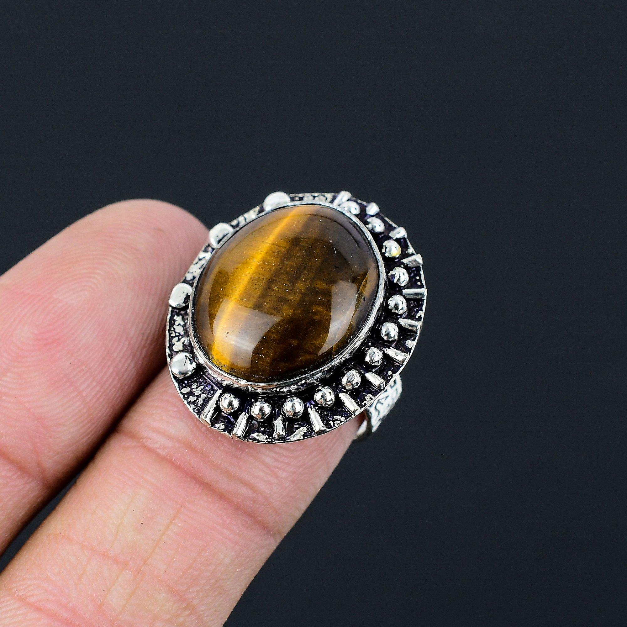 Natural Iron Tiger Eye Promise Mother Statement New Ring Jewelry 925 Silver US 7 7