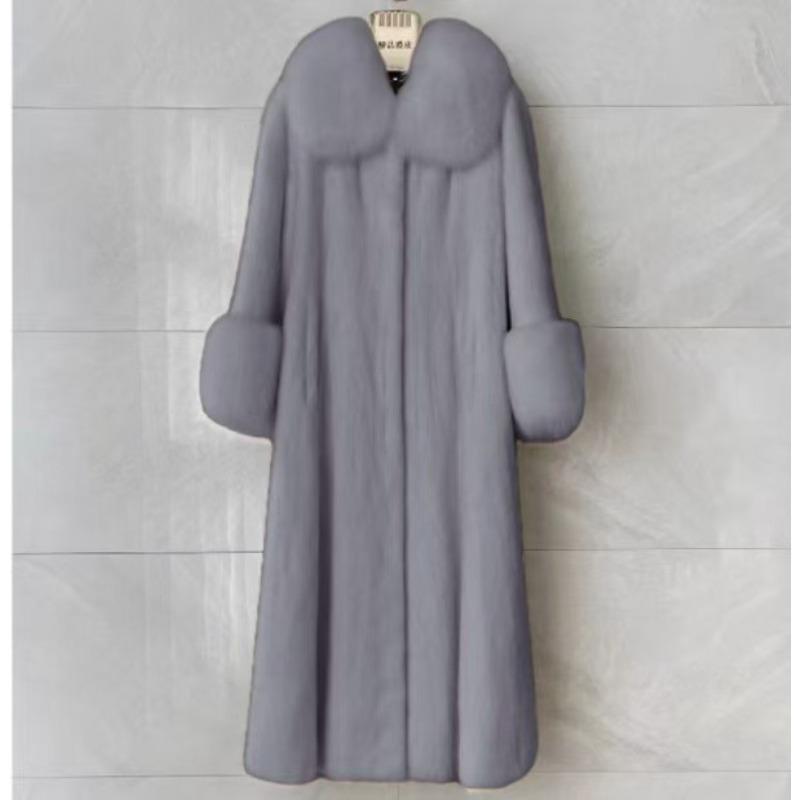 

Женское новое пальто из искусственного меха норки с длинным воротником из искусственного лисьего меха 3XL серый