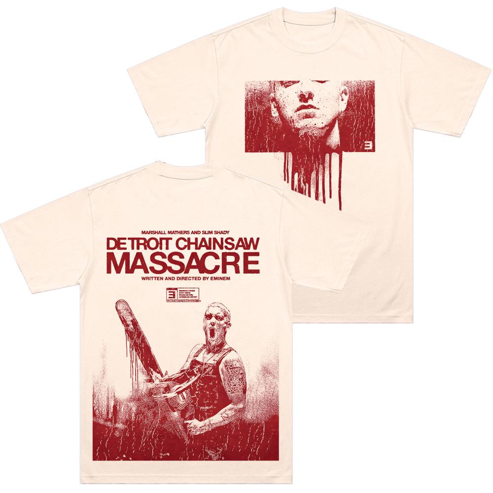 Eminem Shady Massacre Kapsel Detroit Kettensägenmassaker Zweiseitiger Druck T-Shirt Grafik Vintage T-Shirt Mode Baumwolle Unisex T-Shirt